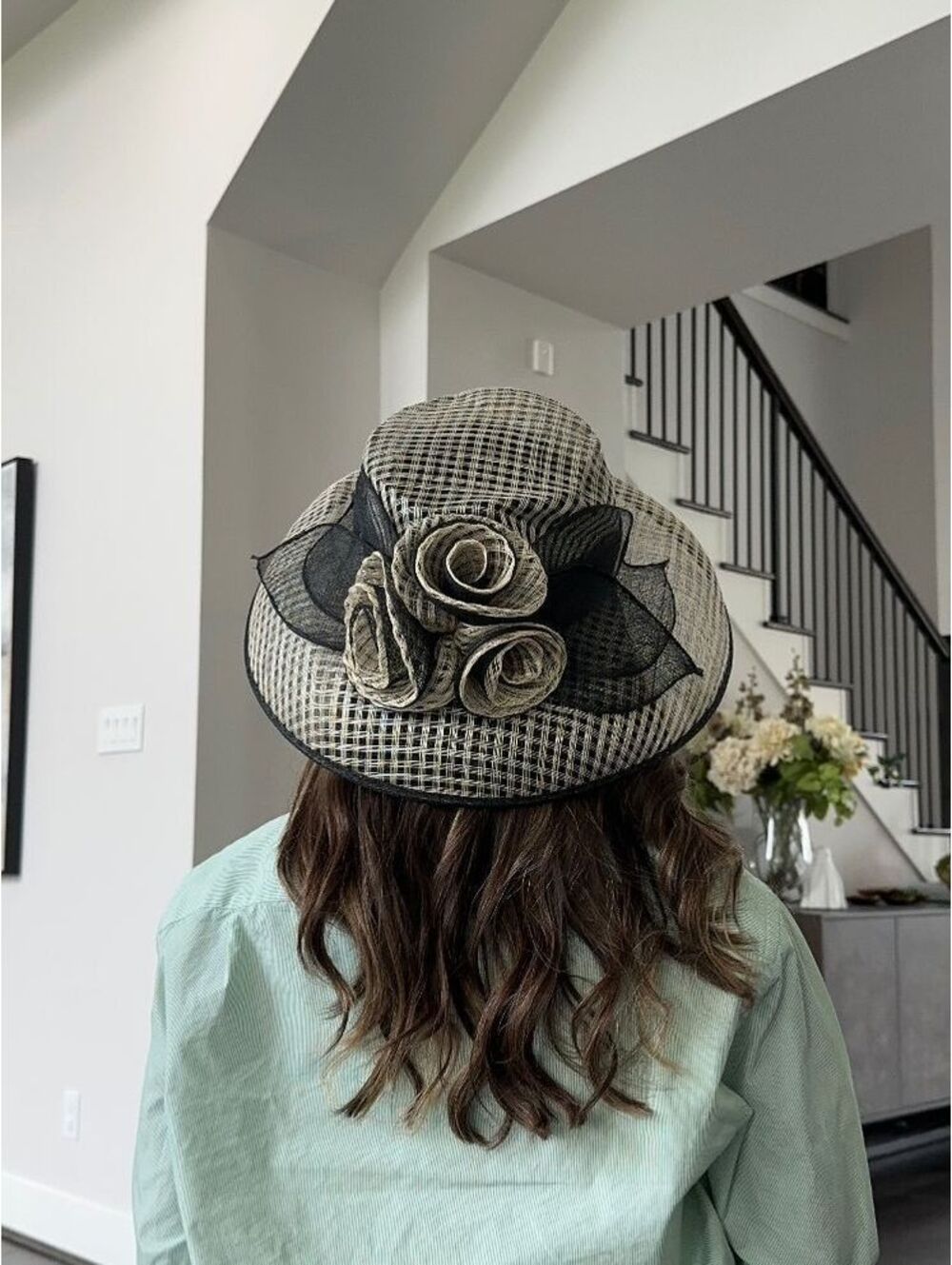Black off White Mesh Church Hat